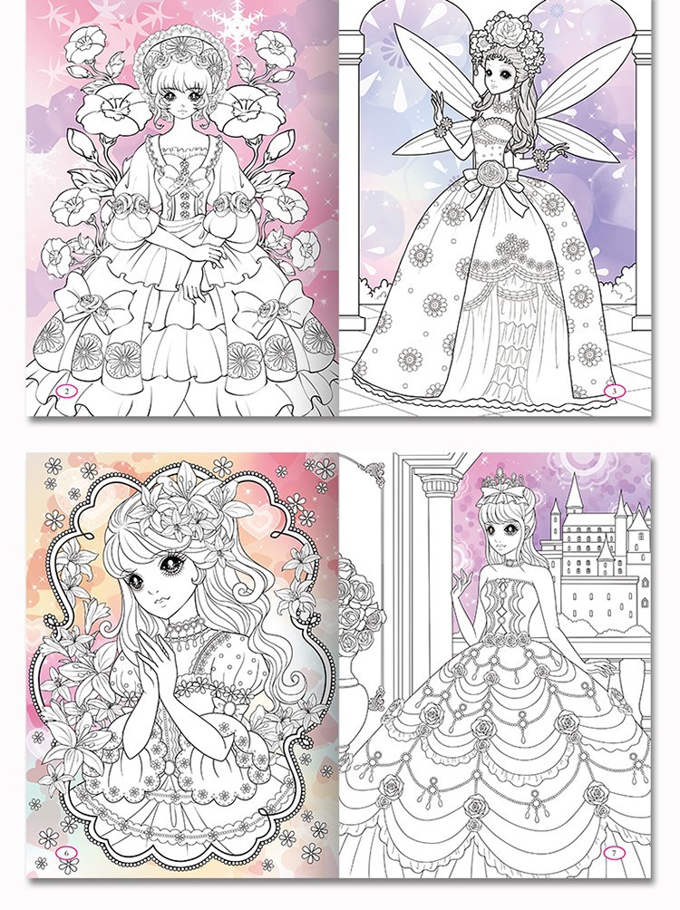 3-6岁儿童百变公主涂色秀女孩子涂鸦画画本填充美少女炫彩涂色画