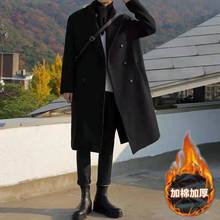 韩版风衣男中长款潮流宽松过膝英伦双排扣外套秋冬季加厚日系大衣