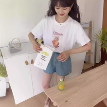 韩国东大门100%纯棉美式复古大码女装卡通猫咪印花短袖T恤上衣夏