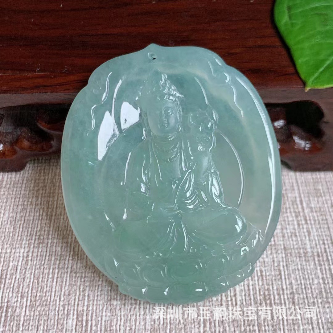 天然a货翡翠老坑男女款生肖守护神冰种晴水大势至菩萨吊坠19.