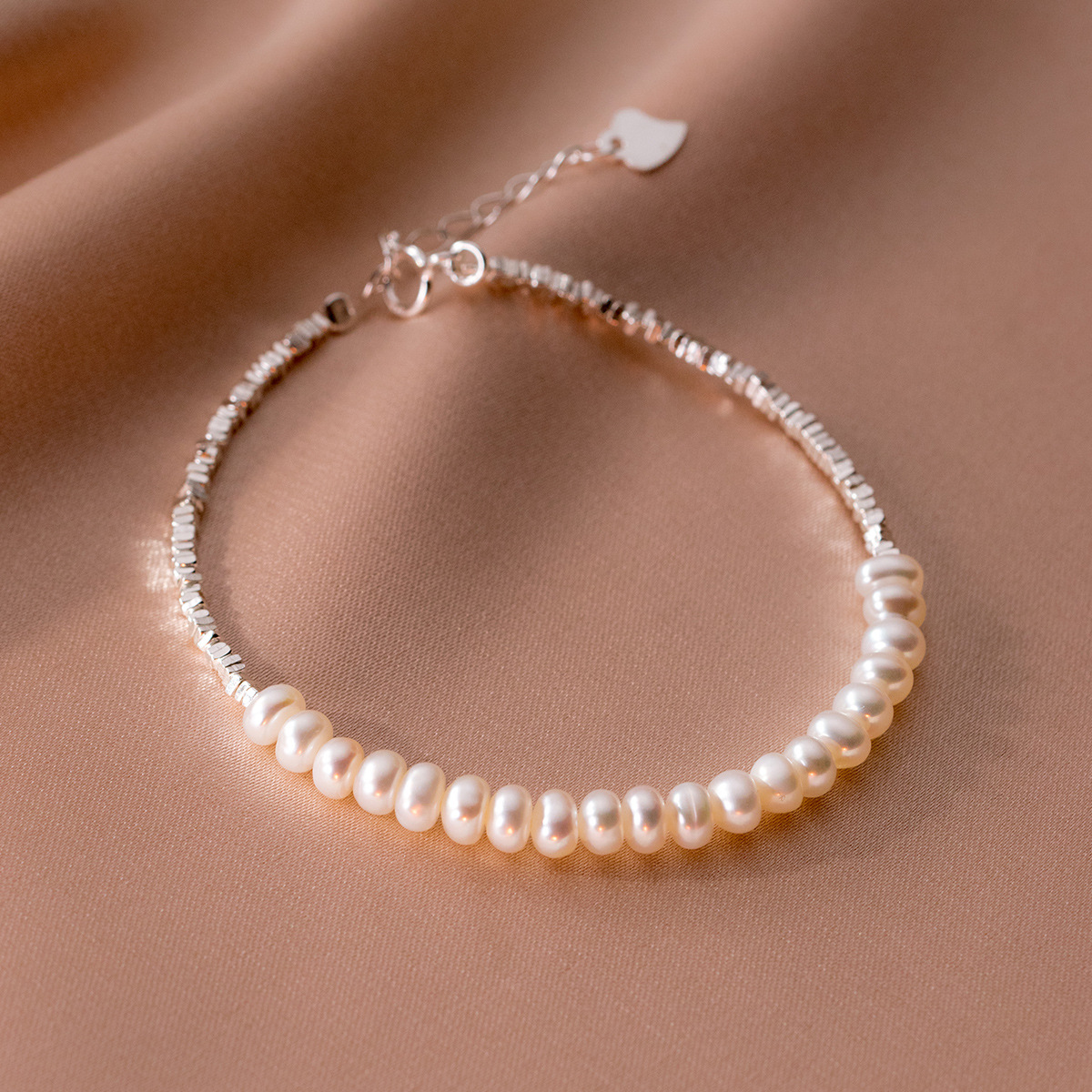 爱洛奇 s925银复古碎银子钱多多系列珍珠手链女法式优雅手饰s5455