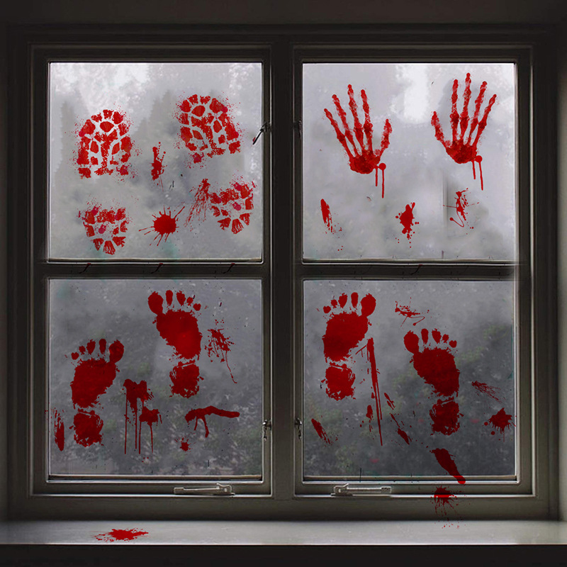川豪万圣节窗贴血手印血脚印节日装饰品客厅卧室背景墙面装饰贴画