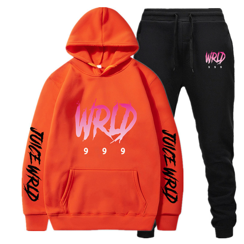 亚马逊 美国潮牌歌手juice wrld印花时尚宽松男女连帽卫衣套装