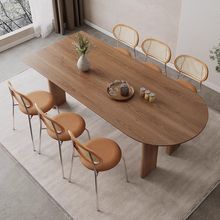 北欧原木办公桌设计实木简约书桌侘寂风轻奢餐桌椭圆形个性工作台