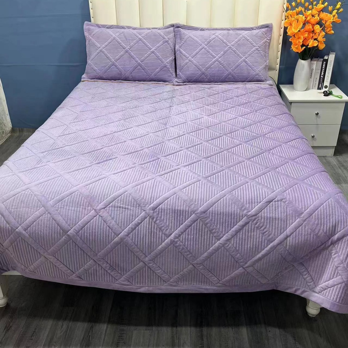 新款秋冬季宝宝绒牛奶绒床盖保暖三件套公主风加厚夹棉单双人床款