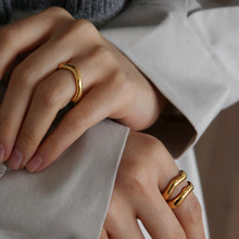 欧美热销个性手饰 不锈钢异形光面戒指女 镀18K金素圈指环批发