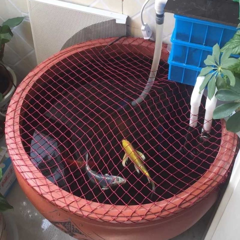 红色防跳网长方形圆形鱼缸防跳网锦鲤池防逃网家用鱼池防落叶网