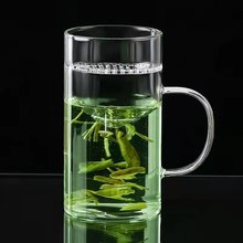 厂家批发月牙玻璃杯家用绿茶杯自带过滤高碰过耐热玻璃杯泡茶杯