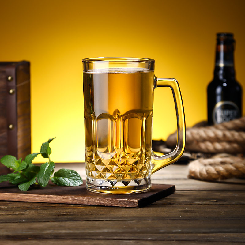 w1tr玻璃啤酒把杯扎啤杯子家用500ml大容量带把手水杯带把泡茶杯