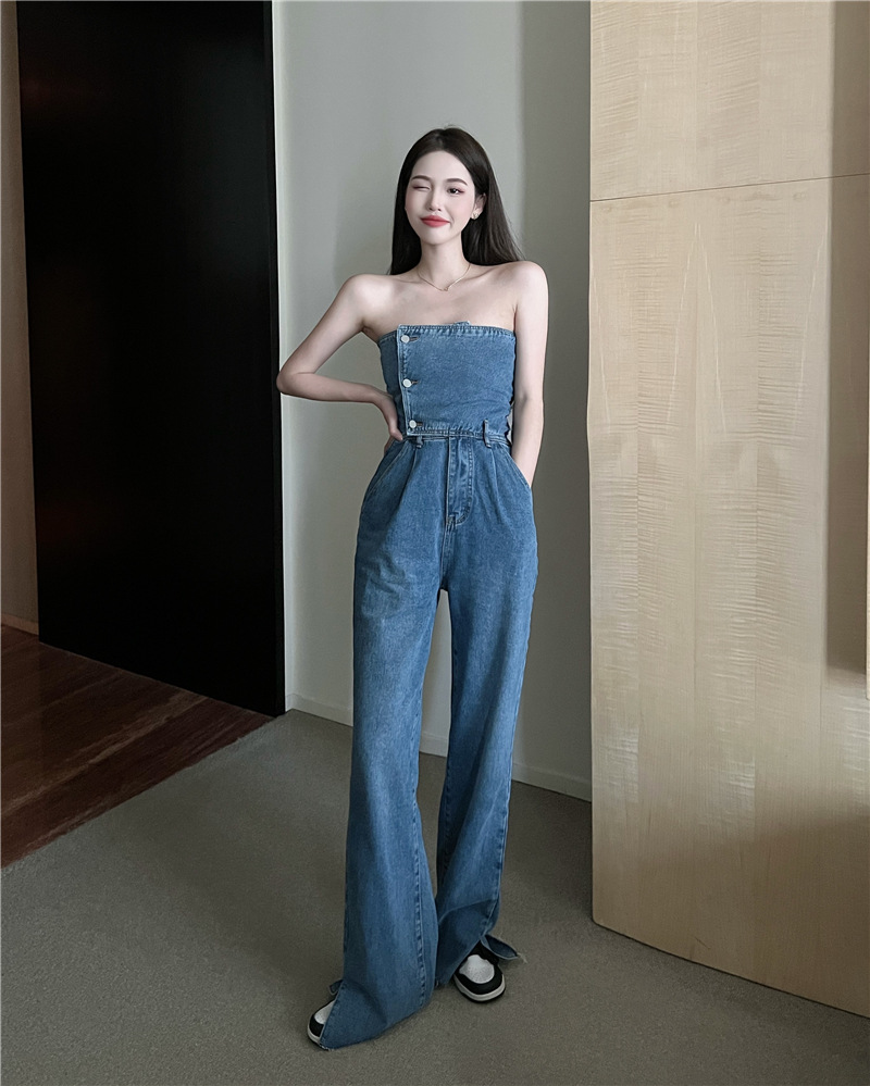 抹胸牛仔连衣裤