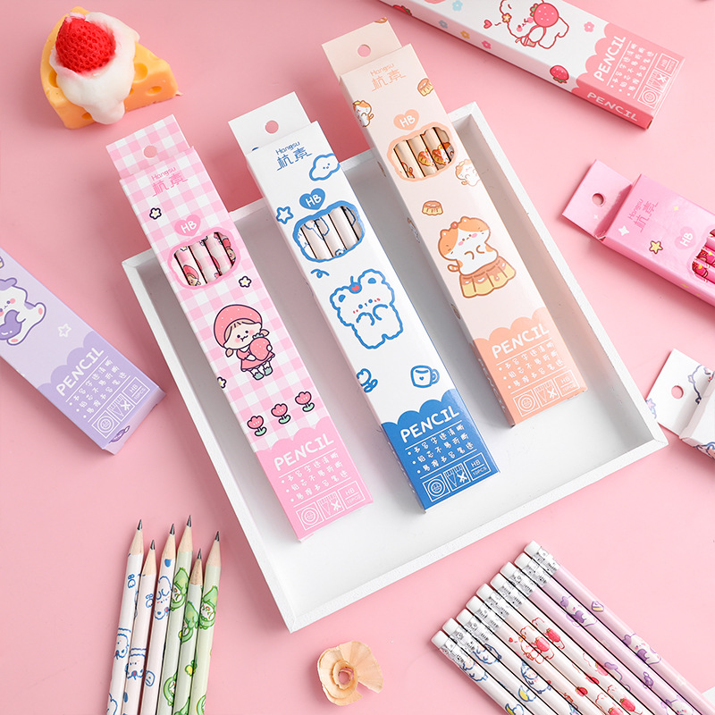 卡通盒装hb铅笔学生文具考试用涂卡笔少女心儿童奖品素描铅笔10支