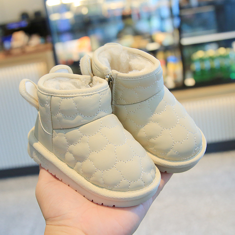 冬款纯色宝宝棉靴加棉保暖婴儿学步靴小孩棉鞋0-1-2岁儿童雪地靴