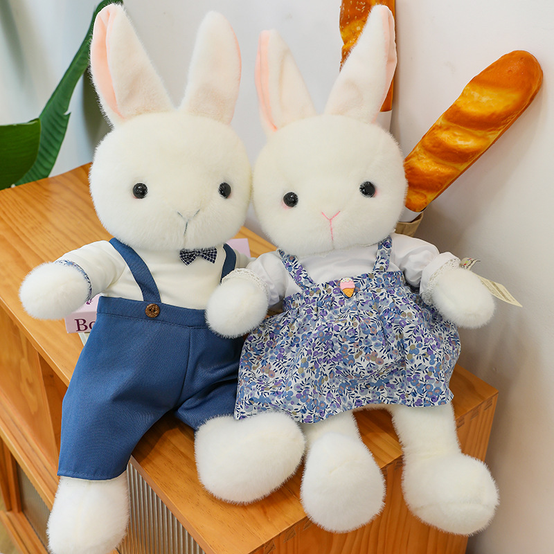 新款外贸情侣兔子毛绒玩具可爱穿衣兔玩偶治愈系小白兔公仔批发