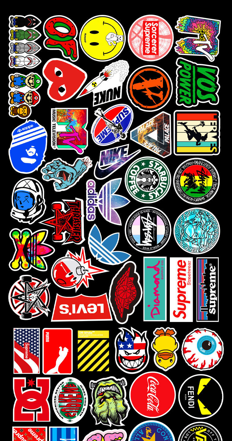 102张不重复潮牌涂鸦贴纸汽车滑板冰箱行李箱贴纸批发