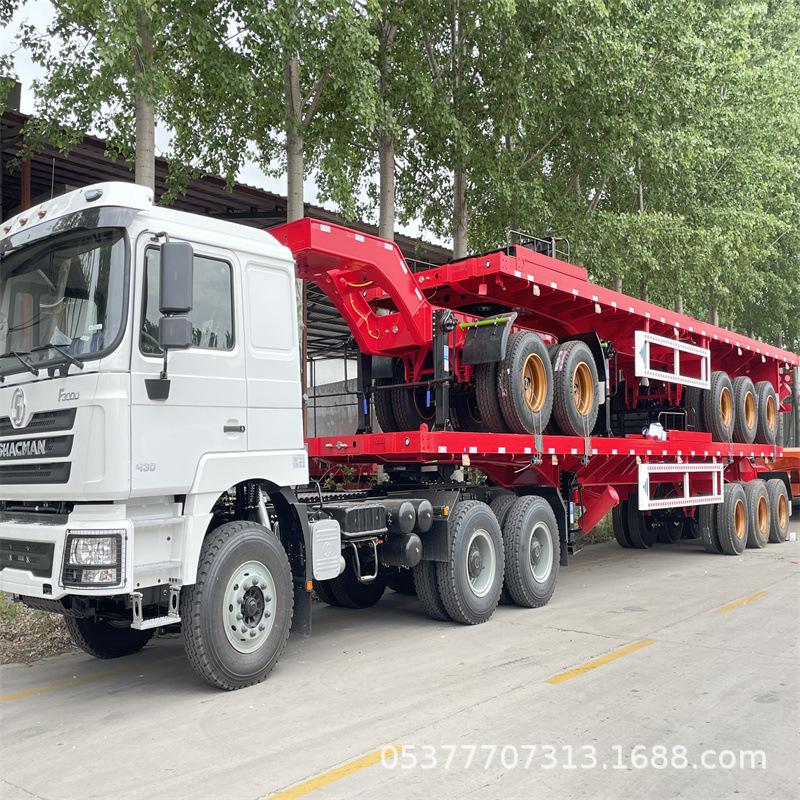 甘其毛都 二连浩特 蒙古双挂 一拖一挂狼狈平板半挂车 煤炭运输车