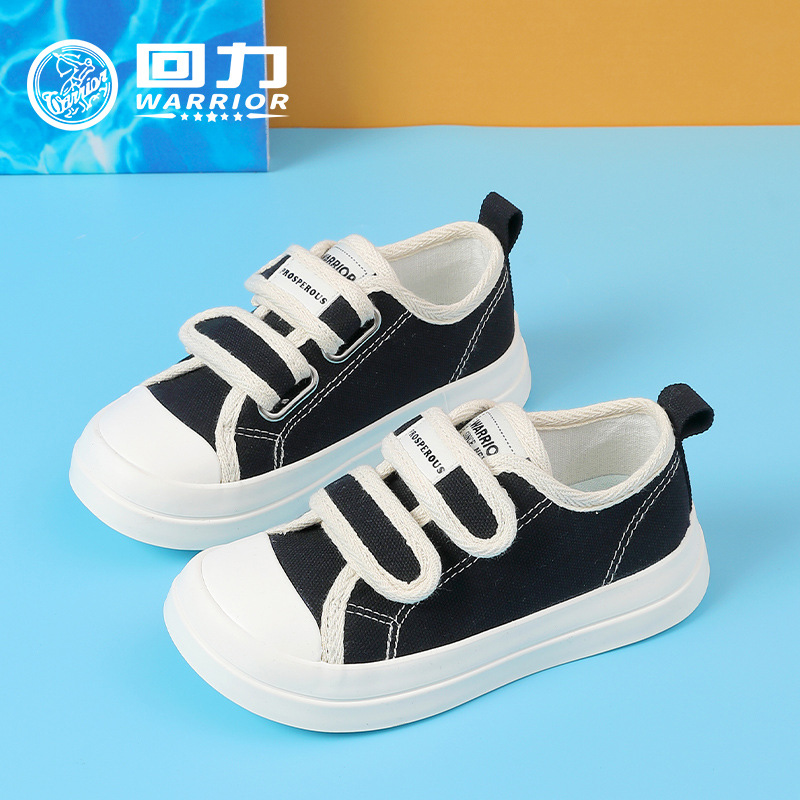 Warrior Children's Shoes Children's Low-Top Boys' Canvas Shoes 2024 Spring New Casual Shoes Girls' Velcro Board Shoes