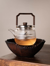 S588可明火炭火提梁煮茶壶 玻璃茶壶 蒸煮两用电陶炉专用煮茶器蒸