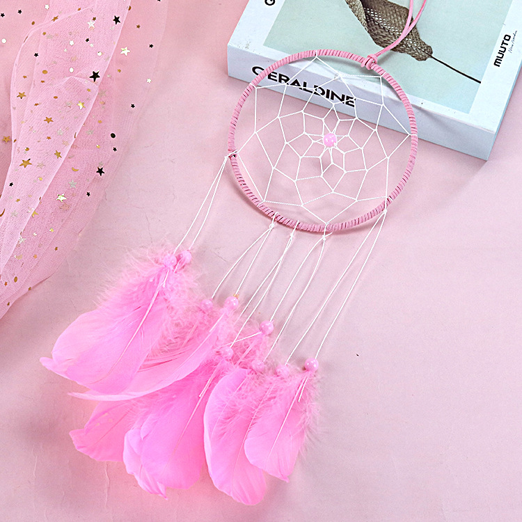 朱圆捕梦网羽毛捕梦网家居装饰挂件房间装饰粉色可爱女生礼品跨境