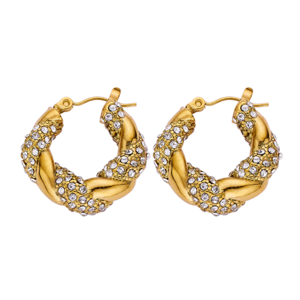 European and American Ins Style Geometric Ear Ring Women's Simple and Light Luxury Zircon Earrings High-Grade Titanium Steel Twist Earrings Earrings