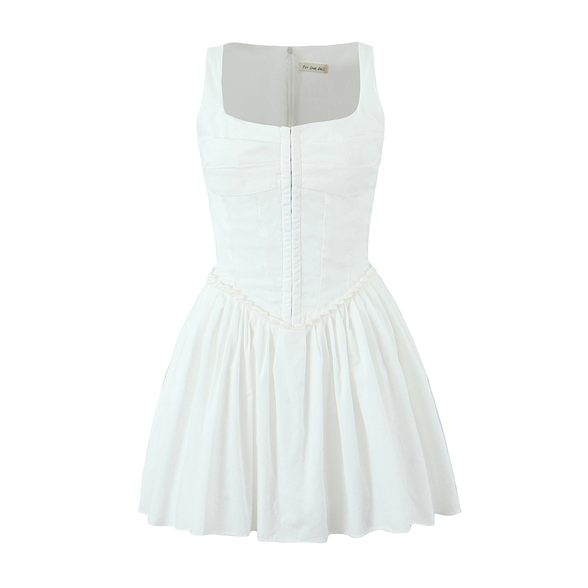 2024欧美风春女装新款白色百褶裙摆方领修身连衣裙 7240-阿里巴巴