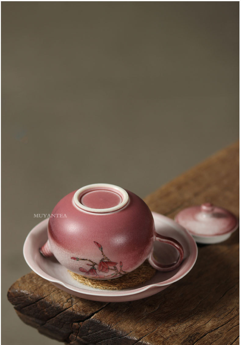 慕陶 手绘窑变茶壶玉兰花陶瓷泡茶壶家用功夫茶具球孔单壶