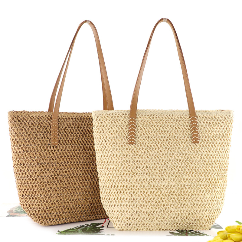 One Piece Dropshipping Ins New Woven One Color Woven Bag Fashion Shoulder Straw Bag Casual Women‘s Bag Beach Bag