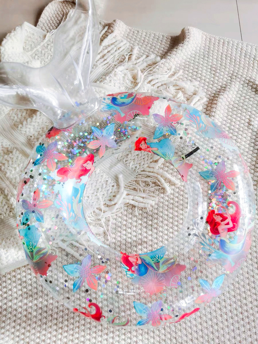 New Sequin Transparent Cute Mermaid Thickened Swimming Ring Adult Children Buoyancy Underarm Swimming Ring Water Park