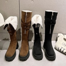 三种穿法加厚保暖高筒雪地靴2023冬季厚底粗中跟皮带扣绒面长靴女