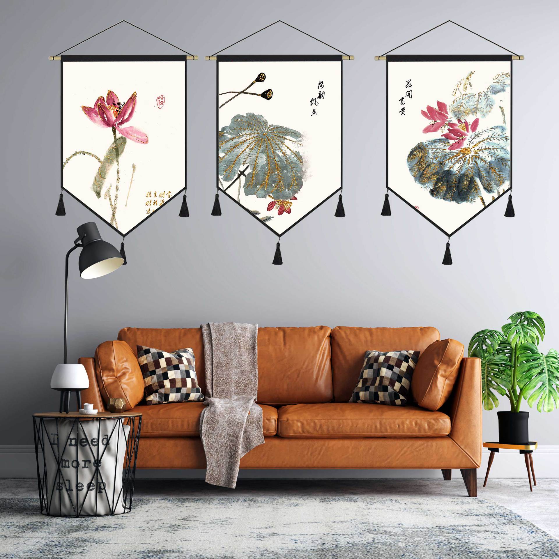 新中式挂画背景布ins挂布民宿卧室客厅沙发背景墙装饰墙布挂毯