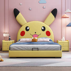 简约儿童床男孩单人软床现代网红兔子床卡通可爱1.5米皮卡丘童床