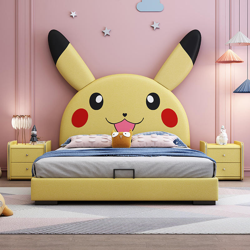 简约儿童床男孩单人软床现代网红兔子床卡通可爱1.5米皮卡丘童床