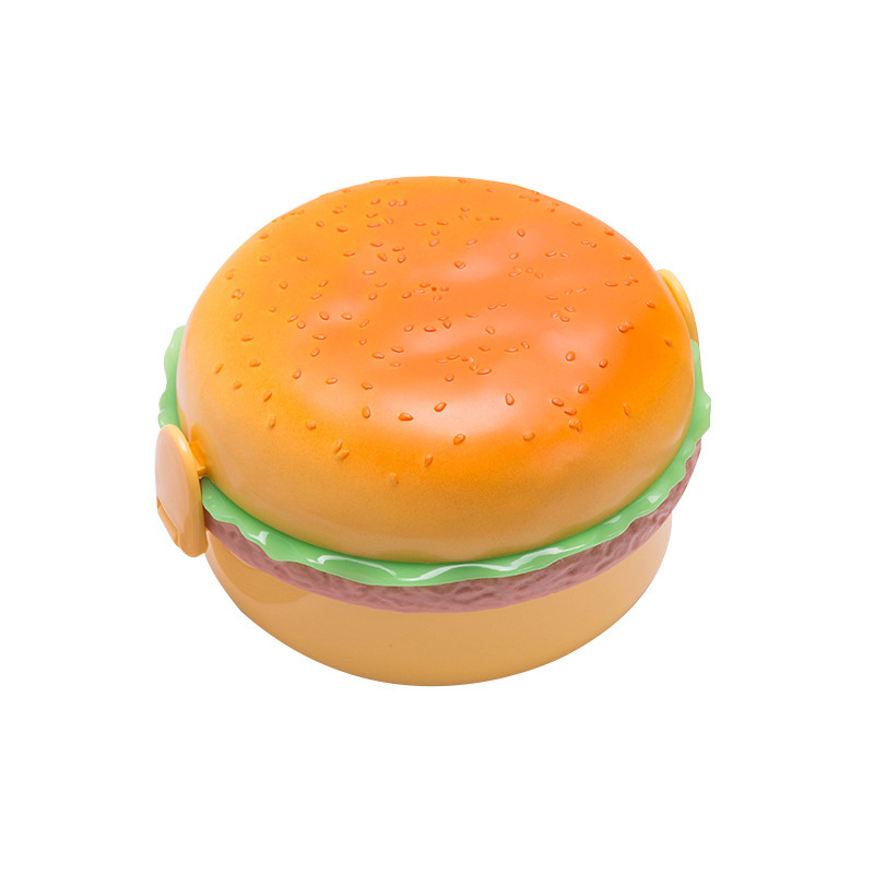 Round Hamburger Plastic Lunch Box Cute Biscuit Shape Lunch Box Lunch Box Student Cartoon Children's Bento Box Tableware