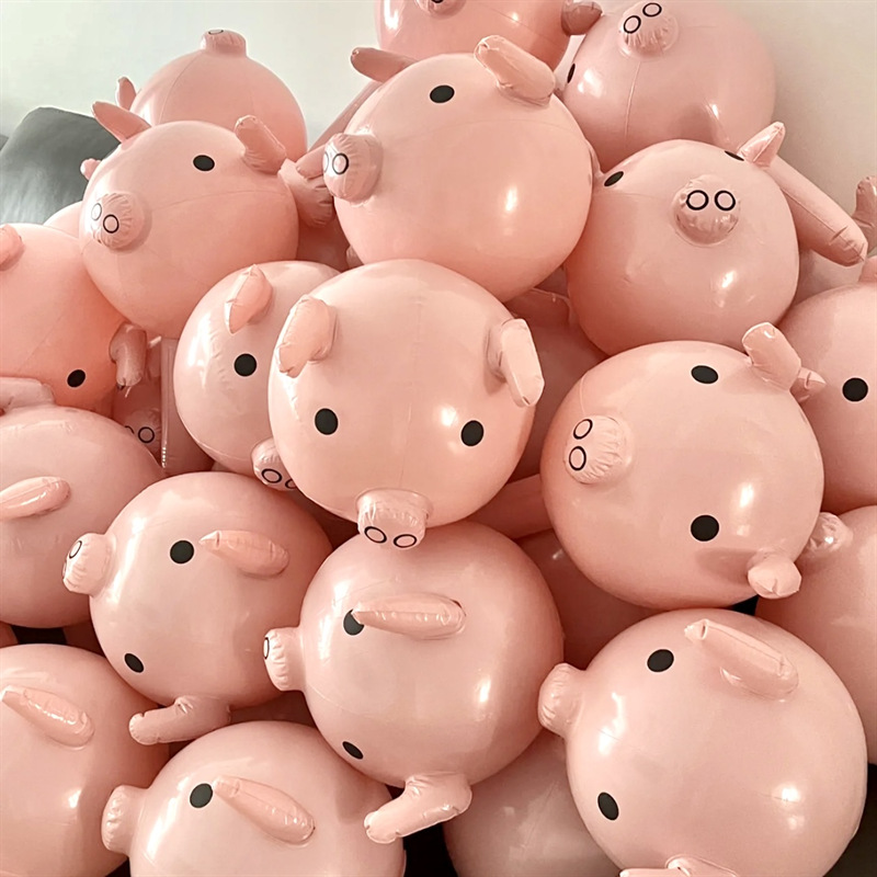 网红小猪气球猪猪摆摊猪猪头棒儿童网敲打肉色肤色充气猪玩具厂家