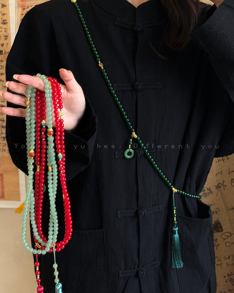 国风108颗串珠长款流苏斜挎链新中式小众高级感项链复古古风配饰