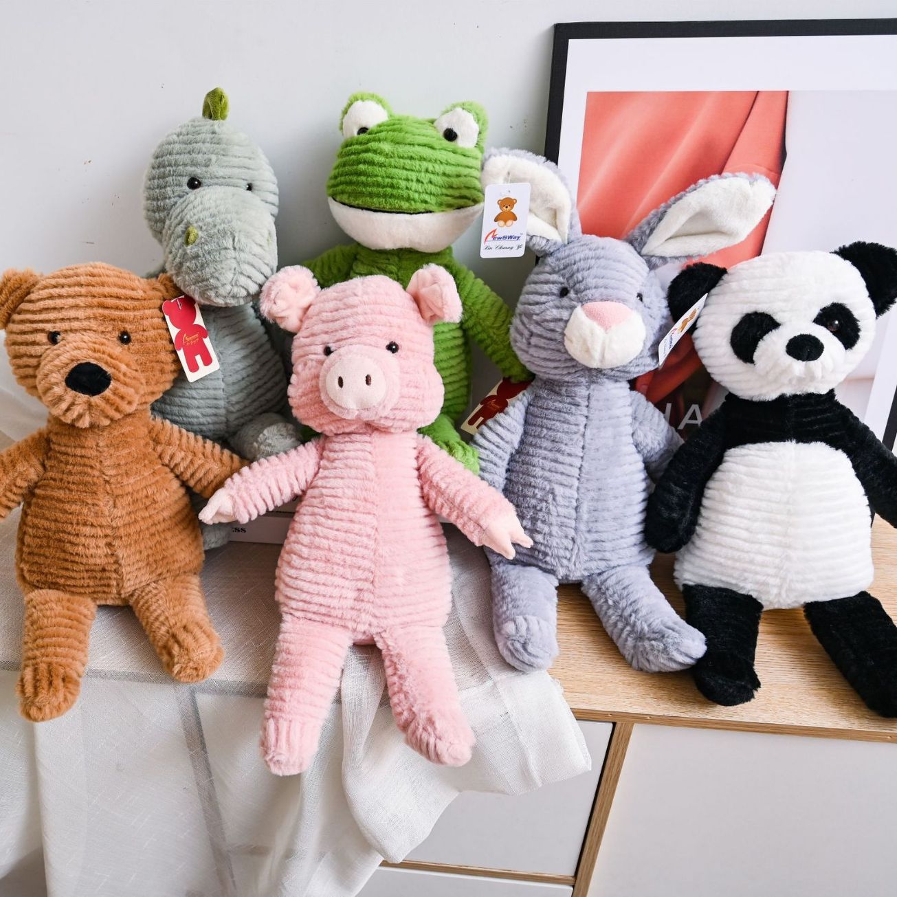 可爱条纹熊猫公仔安抚恐龙青蛙玩偶动物丑萌小熊抱枕礼物毛绒玩具