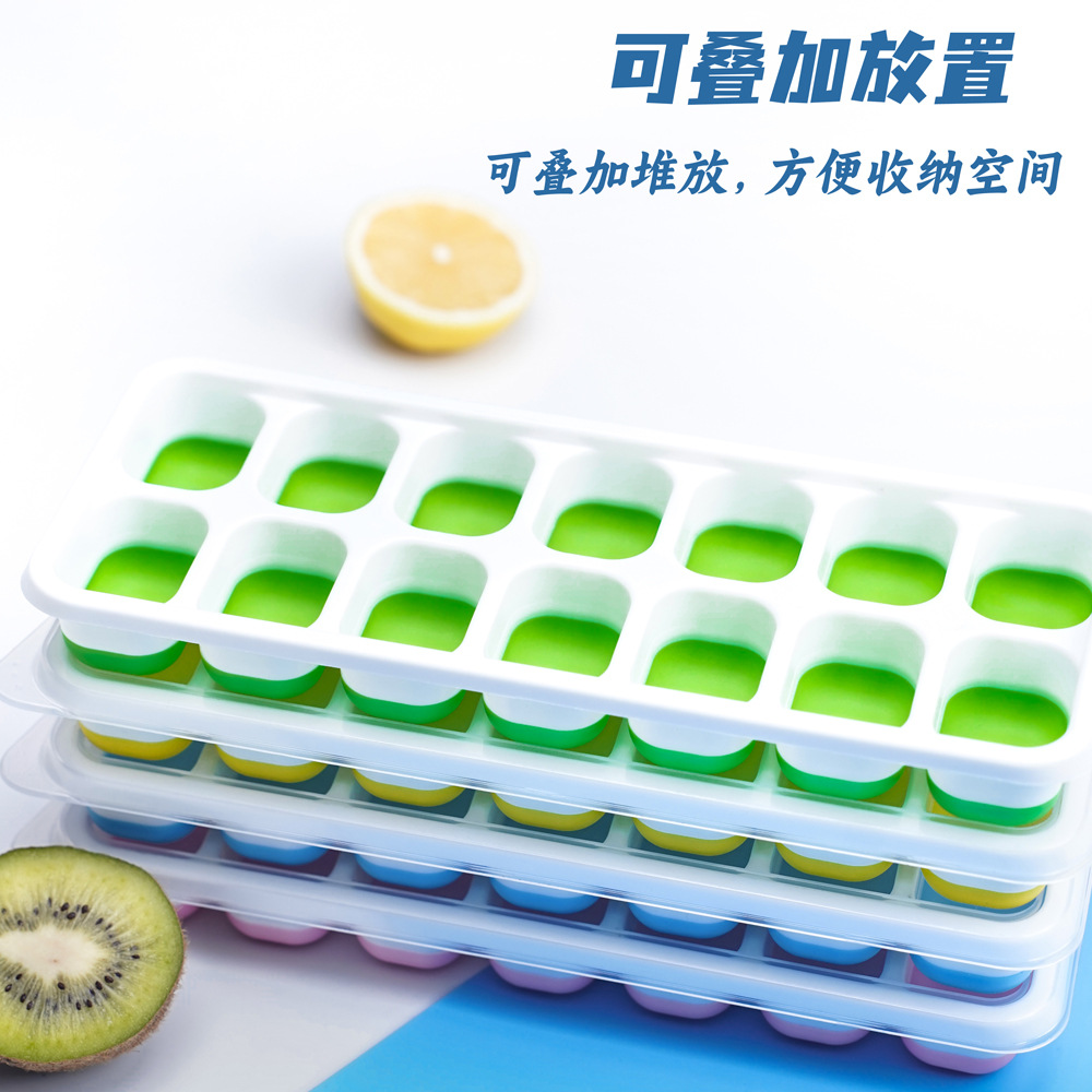 14 Grid Ice Tray Square Ice Cube Mold with Lid Silicone Ice Tray Soft Bottom Easily Removable Mold Ice Maker Homemade Ice Cube Box