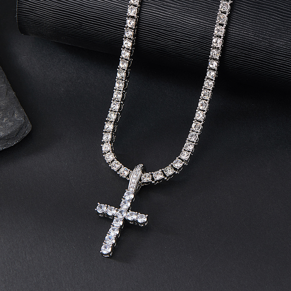 European and American Fashion Necklace Women's All-Match High-Grade Non-Fading New Zircon Cross Necklace One Piece Dropshipping