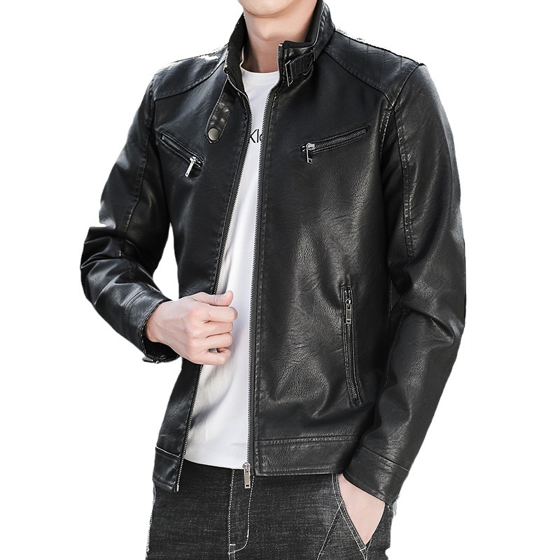 Fall 2023 New Men's Coat Casual Leather Clothing Men's Motorcycle Clothing Trendy Coat Korean-Style Stand Collar Pu Leather Jacket