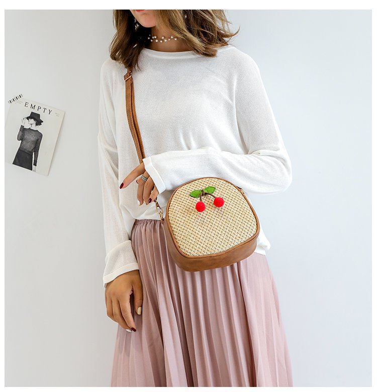 Straw Cross Body Bag Girl Cherry Woven Bag New Small Bag Female 2021 Summer New Korean Fashion Beach Bag