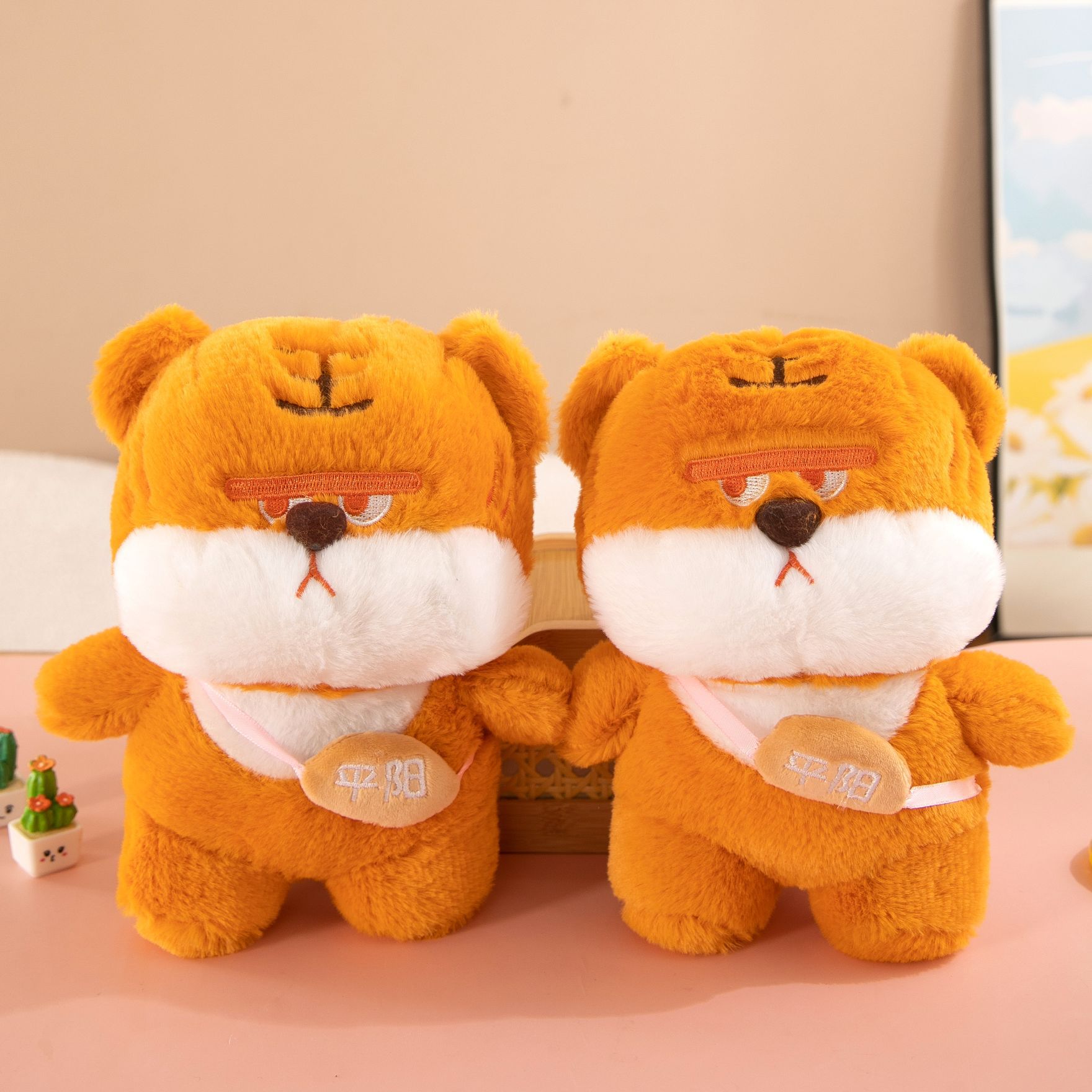 8 成交0个精品外贸拽拽六兄弟25厘米毛绒玩具熊猫小猪老虎抓机公仔