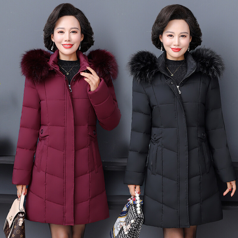 p 中老年女装妈妈羽绒服中长款大毛领可脱帽子奶奶外套