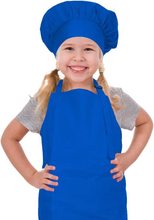 儿童围裙和厨师帽套装大口袋蓝色女孩男孩厨房围兜烘焙绘画围裙