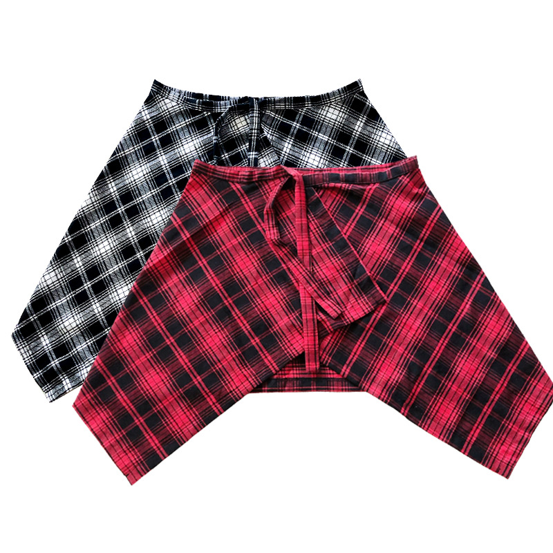 高街下摆装饰格子裙摆男分层假内搭叠穿腰带系腰假两件腰部装饰