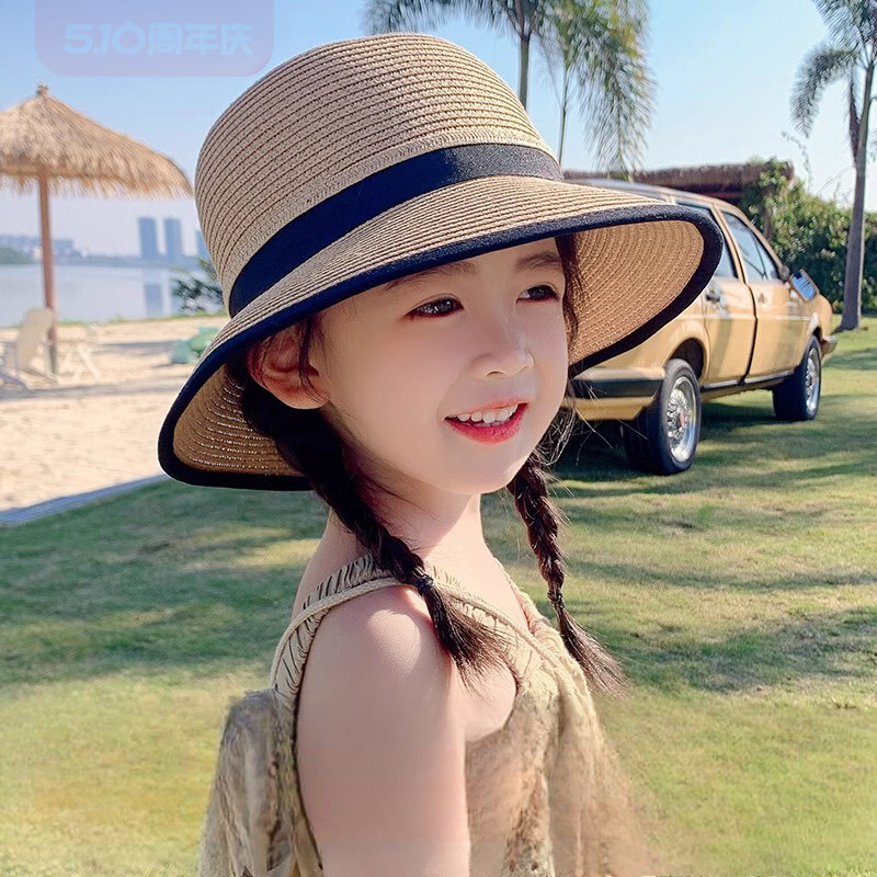 2024女童帽子夏天遮太阳凉帽春秋防紫外线宝宝渔夫帽儿童草帽