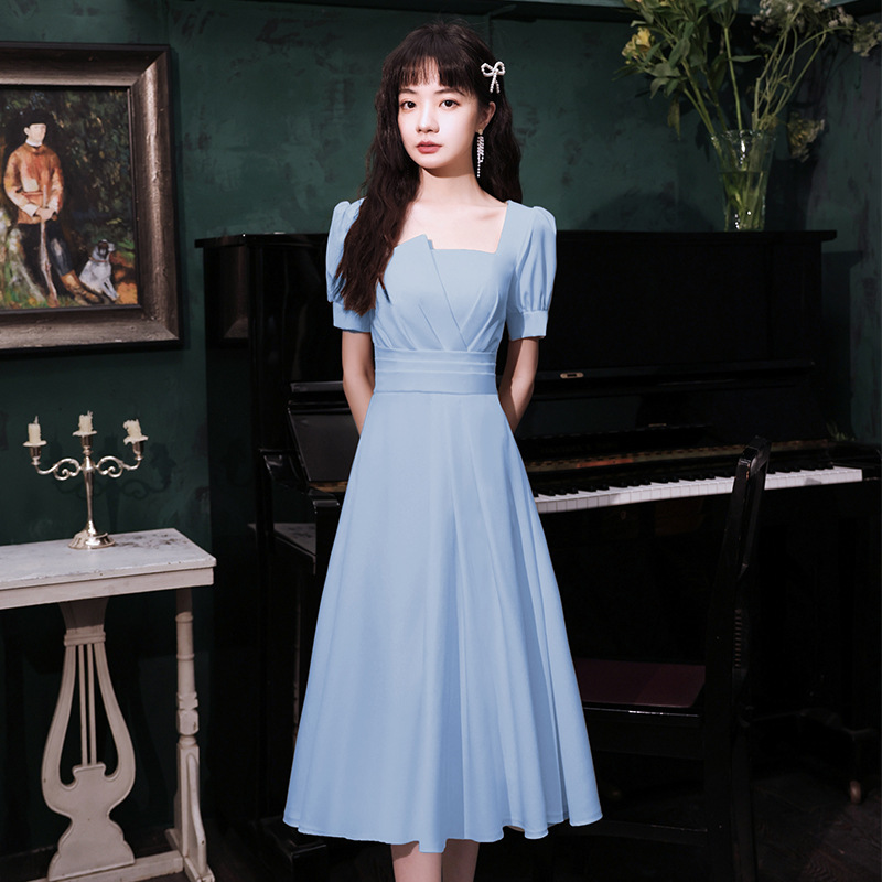 晚礼服女轻奢小众高端聚会高级感平时可穿蓝色伴娘服连衣裙成人礼