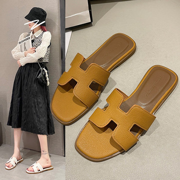 法式小香风拖鞋女外穿网红爆款高级感一脚蹬沙滩海边凉拖鞋一字拖
