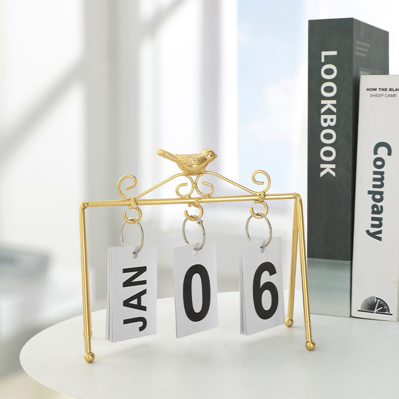 Nordic Light Luxury Iron Bird Flip Calendar Desk Calendar Decoration