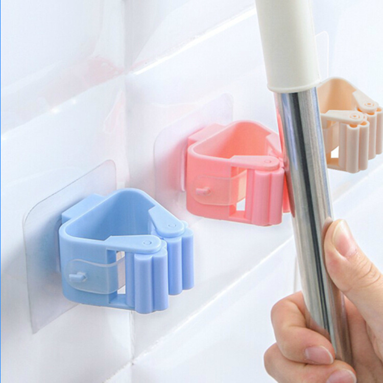 pulley mop clip non-marking strong sticky hook creative mop rack bathroom mop hook punch-free broom rack