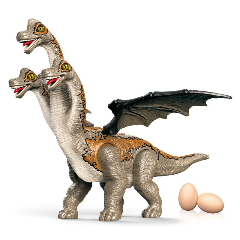 电动三头腕龙男孩玩具行走恐龙电动玩具恐龙叫声灯光地摊跨境热卖