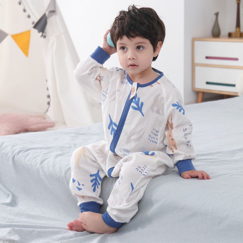 Gauze Sleeping Bag Baby Jumpsuit Summer Split Leg Double-Layer Long-Sleeved Pajamas Thin Baby Child Air Conditioner Anti-Kicking Blanket